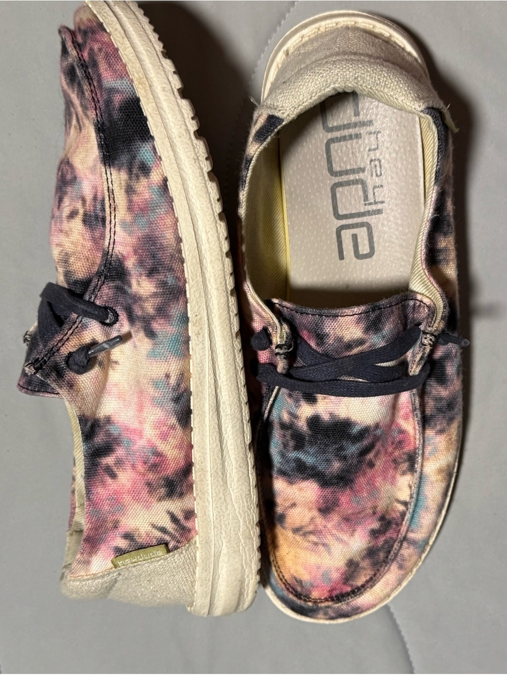 Hey Dude Tie-Dye Pink Blue Black Canvas Womens Flats